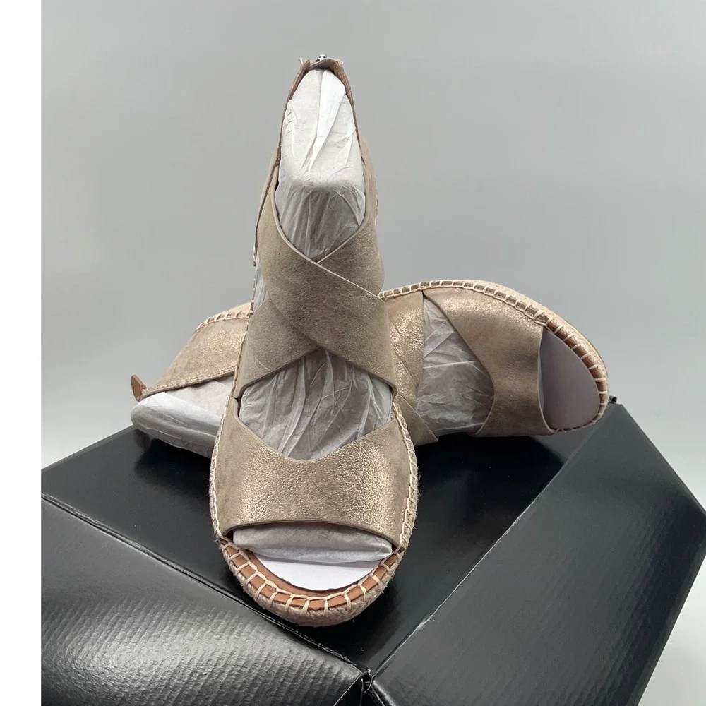 Gentle souls Corinne Wedge Metallic Champagne Leather Espadrille Sandals 9M